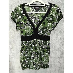 VTG Y2K HotTempered Babydoll Blouse Small Green Floral Retro Gilmore Girls
